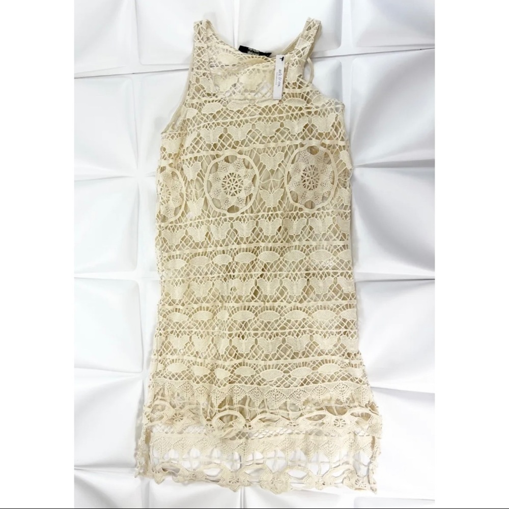 NWT Ark & Co Anthroplogie Womens Sz S/ M Ivory Butterfly Crochet Cover Up Dress